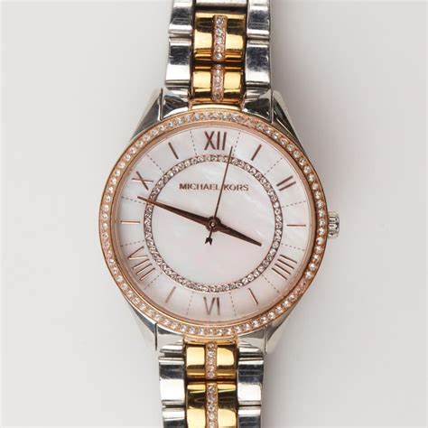 michael kors mother of pearl crystal silver watch|Michael Kors Ladies Mini Lauryn Mother Of Pearl Watch MK3900.